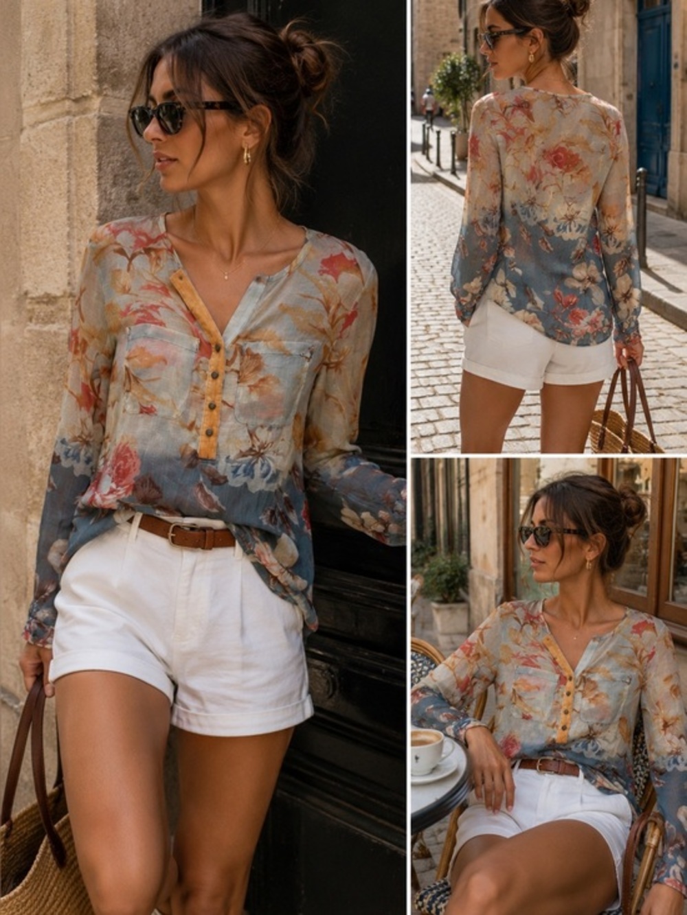 Aratta Silent Journey Watercolor Floral S Blouse Euro Summer Sheer Resortwear